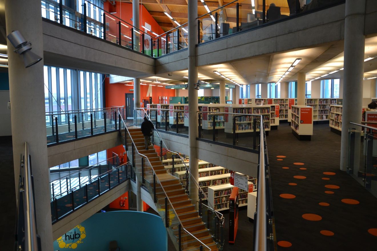 Picture of a three story library.